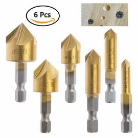 Countersink HSS το κομμάτι τρυπανιών έθεσε σε 6 PC 1/4» την ντυμένη τιτάνιο επιφάνεια κνημών δεκαεξαδικού